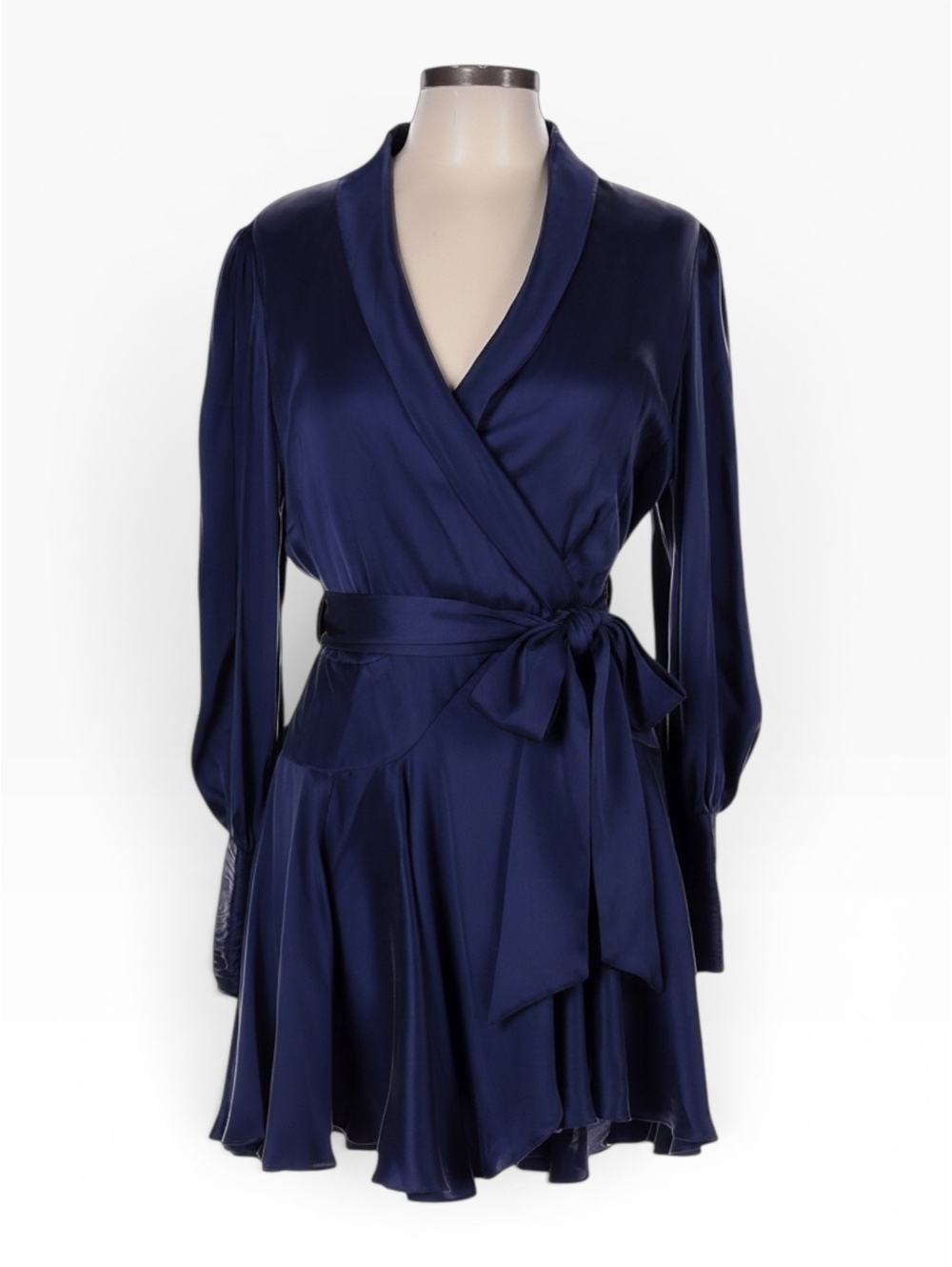 Zimmermann Silk Wrap Mini Dress Navy Indigo Blue Long Sleeve Size 3 US 8/10